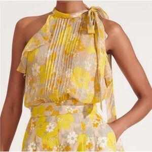 Veronica Beard Yellow Dali Floral Halter Top
